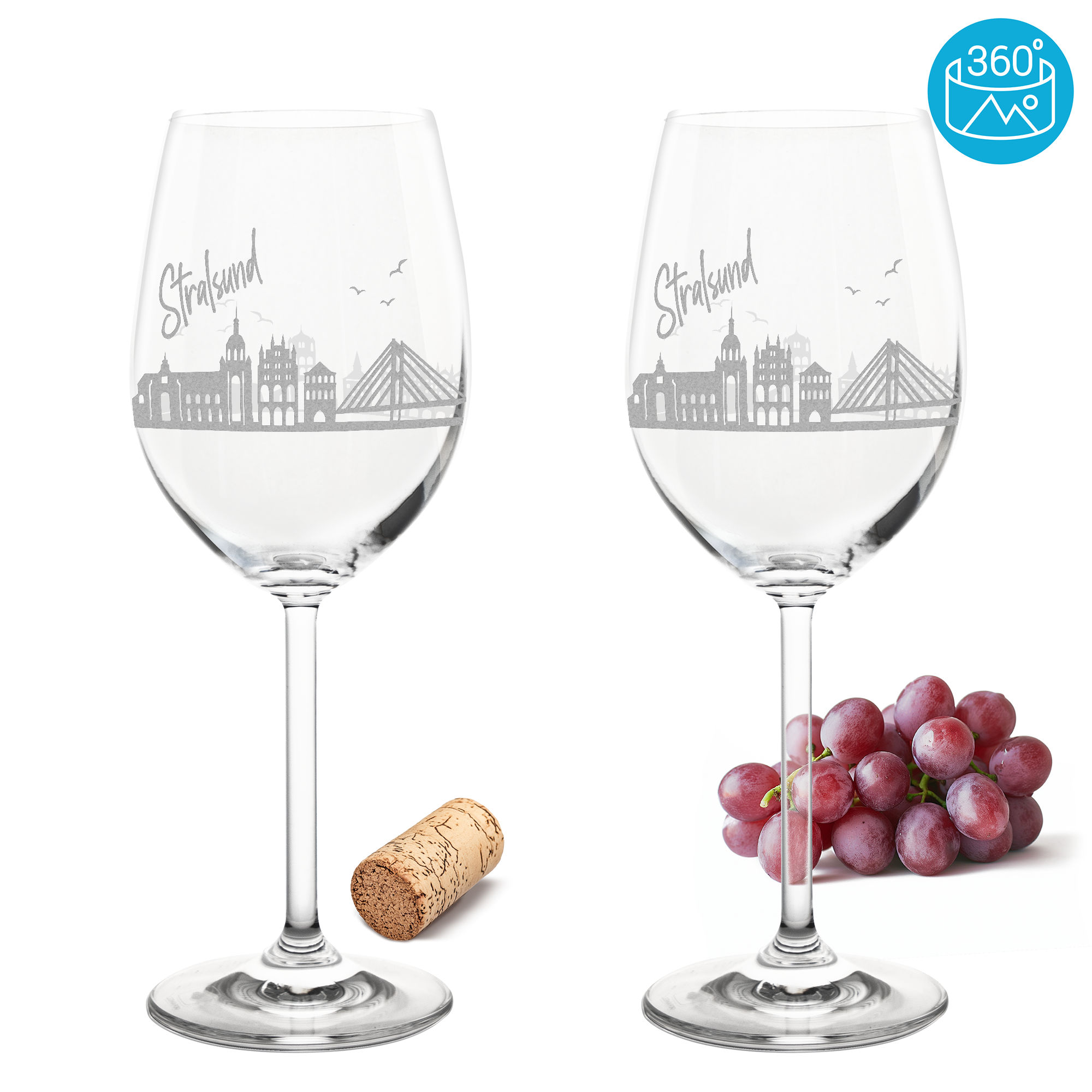 Weinglas mit Gravur Leonardo Daily Rotwein "SKYLINE STRALSUND" 2 Gläser