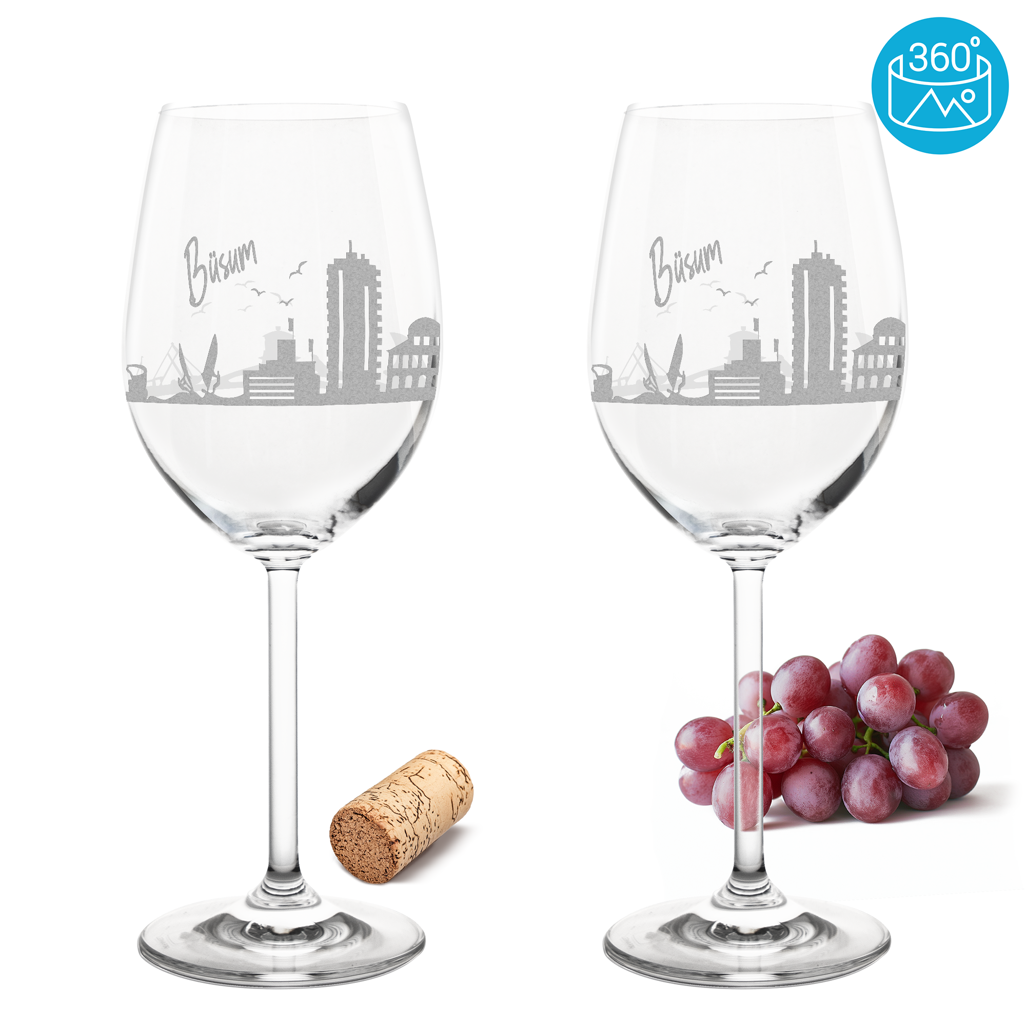 Weinglas mit Gravur Leonardo Daily Rotwein "SKYLINE BÜSUM" 2 Gläser