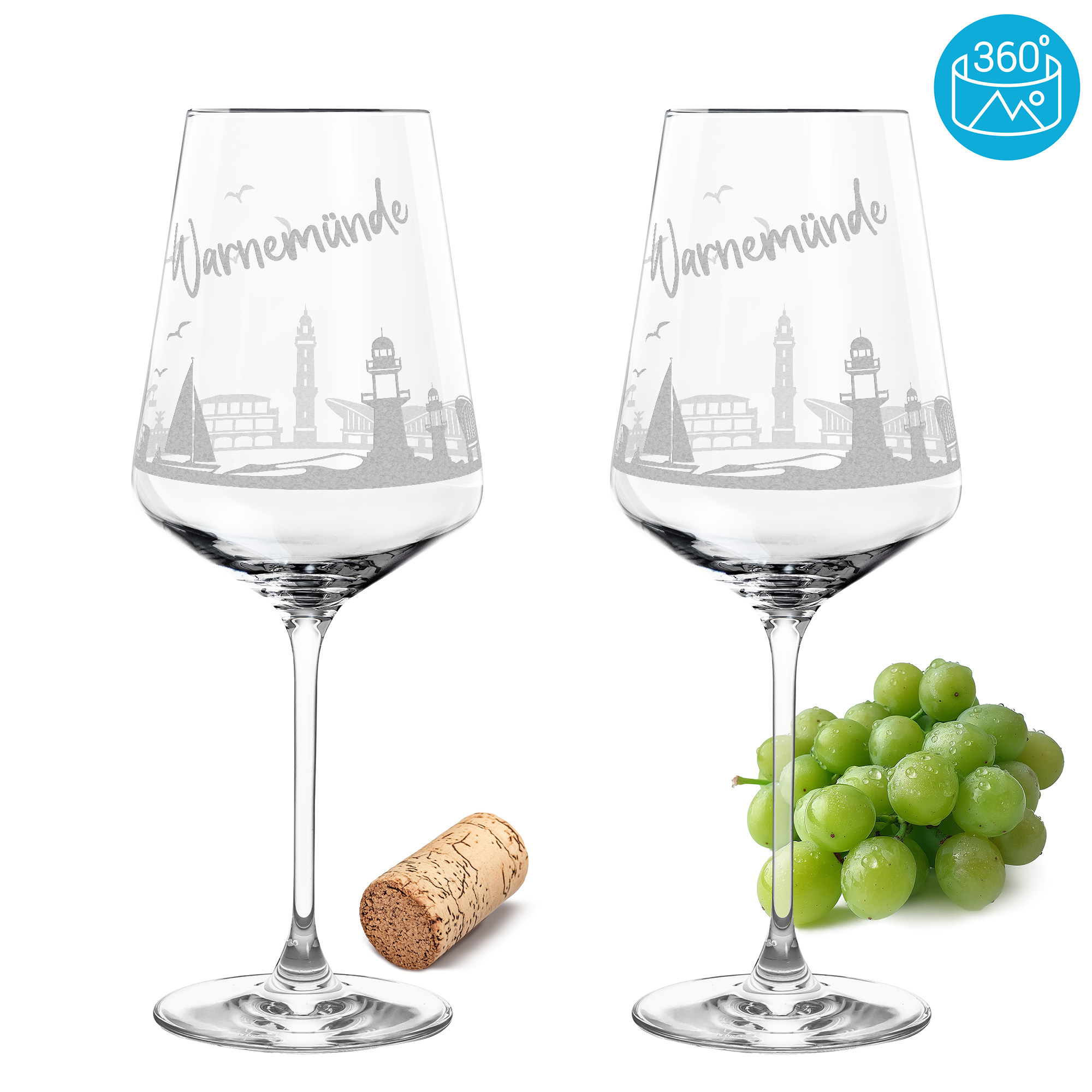 Weinglas mit Gravur Leonardo Puccini "SKYLINE WARNEMÜNDE" 2 Gläser