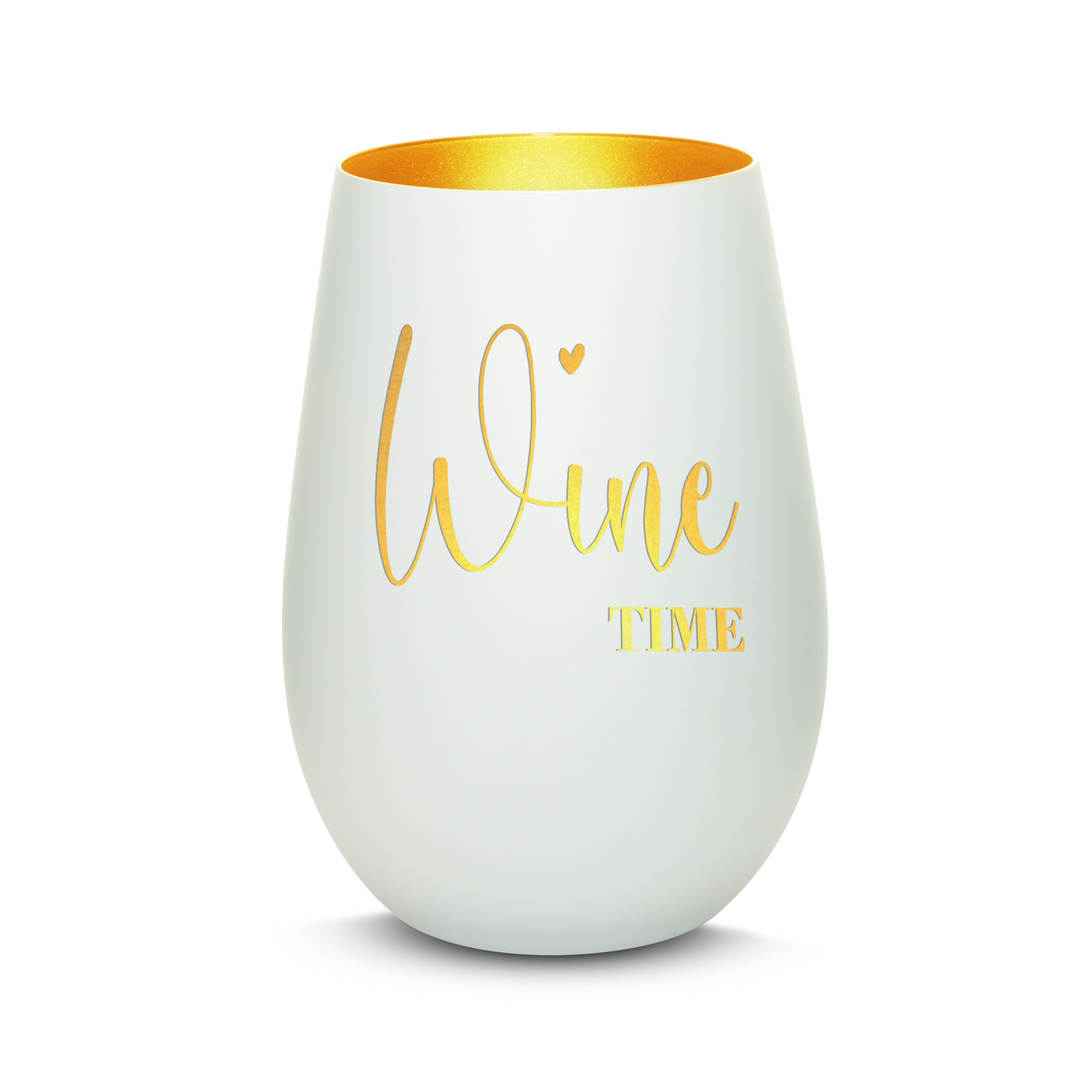 Hochwertiges Glas Windlicht mit Gravur "WINE TIME" in der Farbe Weiß/Gold
