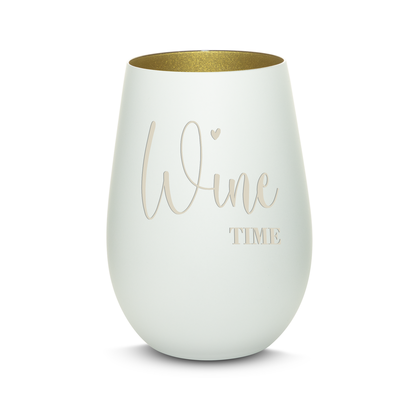 Hochwertiges Glas Windlicht mit Gravur "WINE TIME" in der Farbe Weiß/Gold