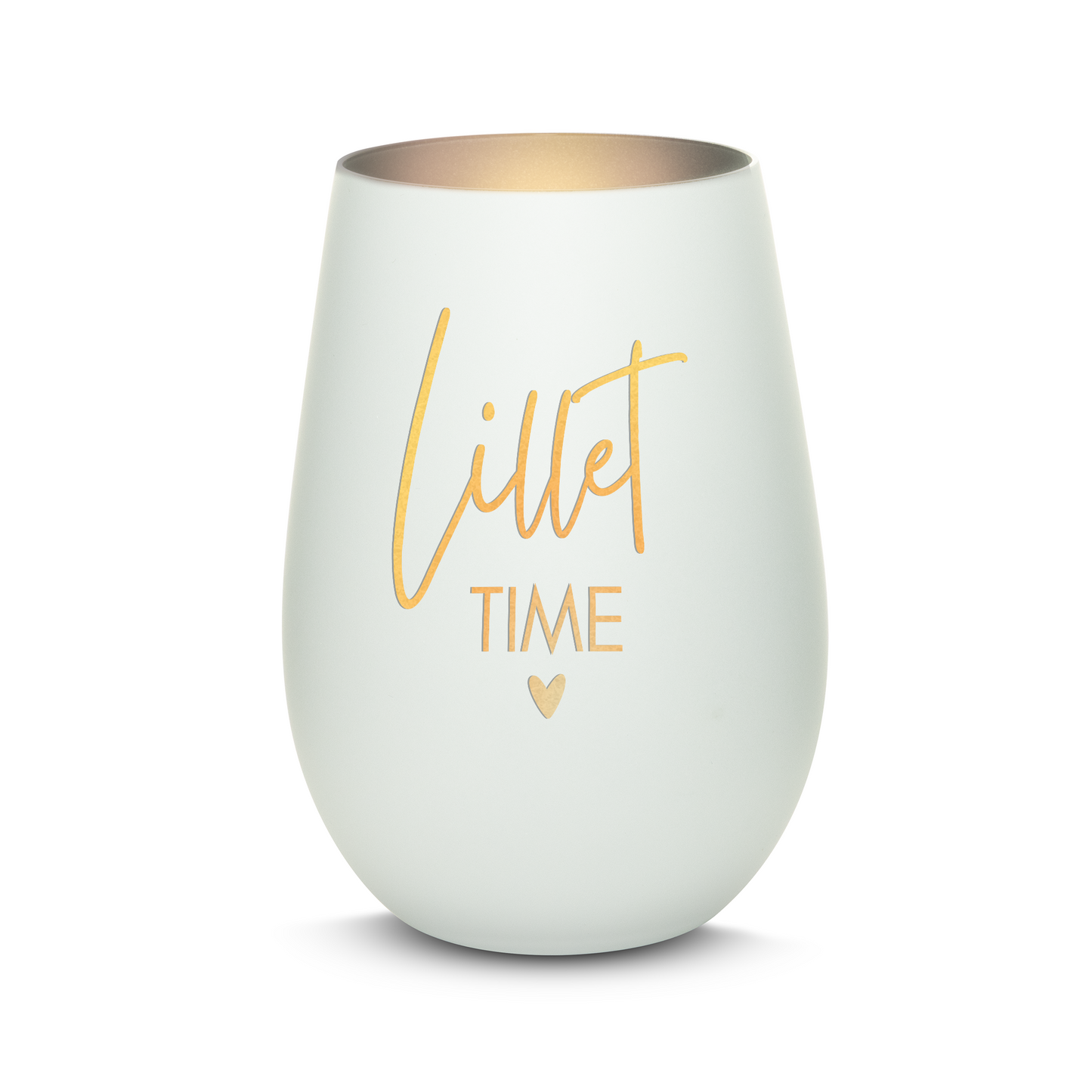 Hochwertiges Glas Windlicht mit Gravur "LILLET TIME" in der Farbe Weiß/Silber