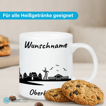 Tasse in Weiß 330ml bedruckt mit der Skyline von Oberhausen personalisierbar mit Wunschname
