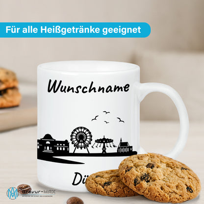 Tasse in Weiß 330ml bedruckt mit der Skyline von Düren personalisierbar mit Wunschname