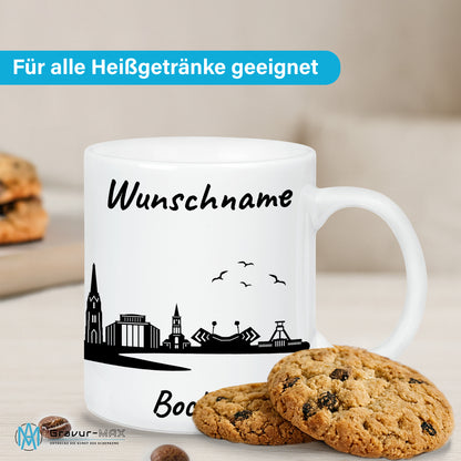 Tasse in Weiß 330ml bedruckt mit der Skyline von Bochum personalisierbar mit Wunschname