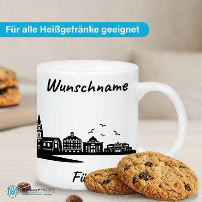 Tasse in Weiß 330ml bedruckt mit der Skyline von Fürth personalisierbar mit Wunschname