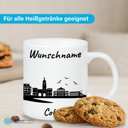 Tasse in Weiß 330ml bedruckt mit der Skyline von Coburg personalisierbar mit Wunschname