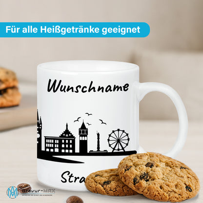 Tasse in Weiß 330ml bedruckt mit der Skyline von Straubing personalisierbar mit Wunschname