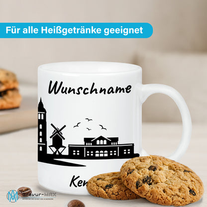 Tasse in Weiß 330ml bedruckt mit der Skyline von Kempen personalisierbar mit Wunschname