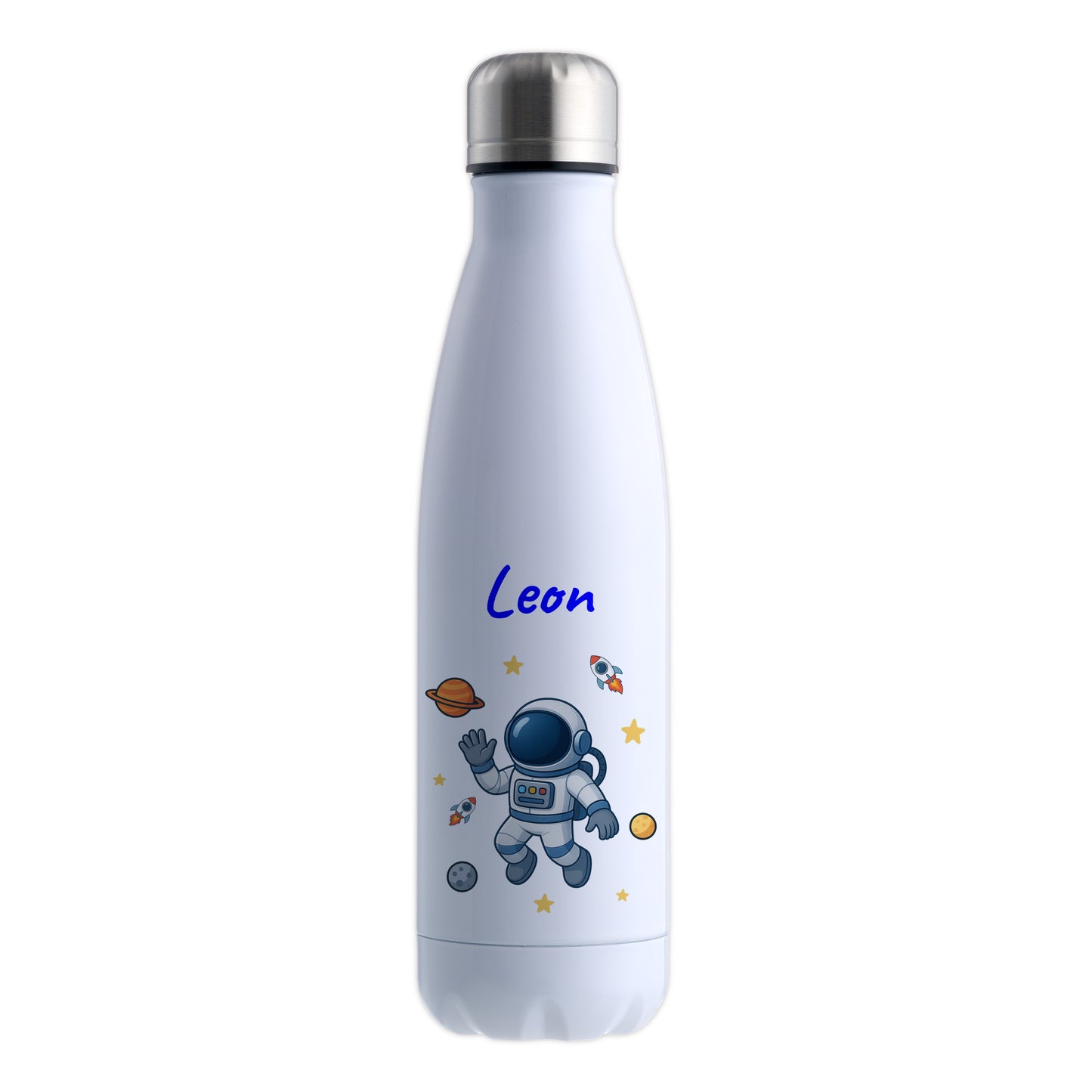 Thermoflasche 500ml in Weiß bedruckt mit tollen Motiven für Kinder "Astronaut" personalisierbar mit Wunschname