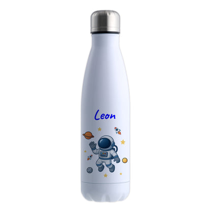 Thermoflasche 500ml in Weiß bedruckt mit tollen Motiven für Kinder "Astronaut" personalisierbar mit Wunschname
