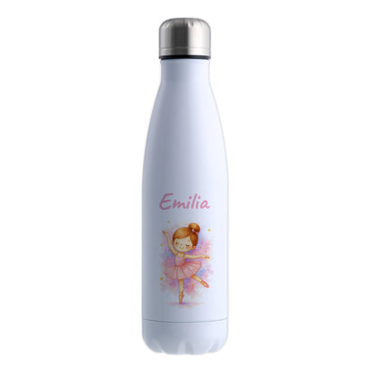 Thermoflasche 500ml in Weiß bedruckt mit tollen Motiven für Kinder "Ballerina" personalisierbar mit Wunschname