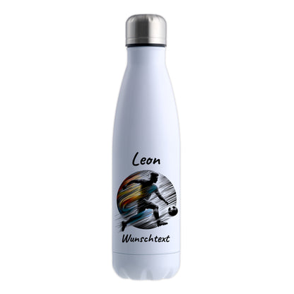 Thermoflasche 500ml in Weiß aus Edelstahl bedruckt "Fußball" Motiv2 personalisierbar mit Wunschname & Text