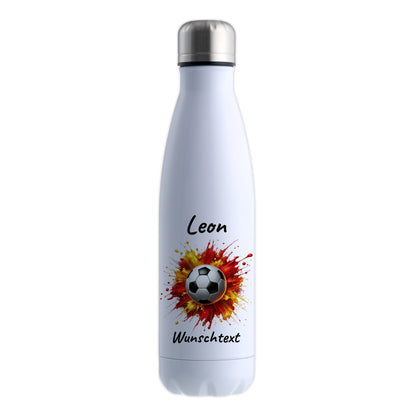 Thermoflasche 500ml in Weiß aus Edelstahl bedruckt "Fußball" Motiv9 personalisierbar mit Wunschname & Text