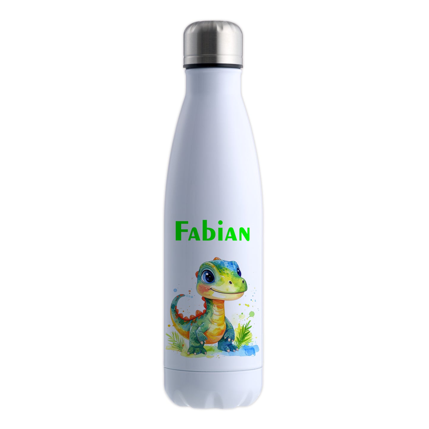 Thermoflasche 500ml in Weiß bedruckt mit tollen Motiven für Kinder "Dino Kinder" personalisierbar mit Wunschname