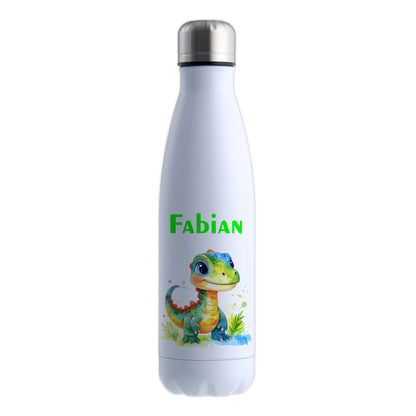Thermoflasche 500ml in Weiß bedruckt mit tollen Motiven für Kinder "Dino Kinder" personalisierbar mit Wunschname