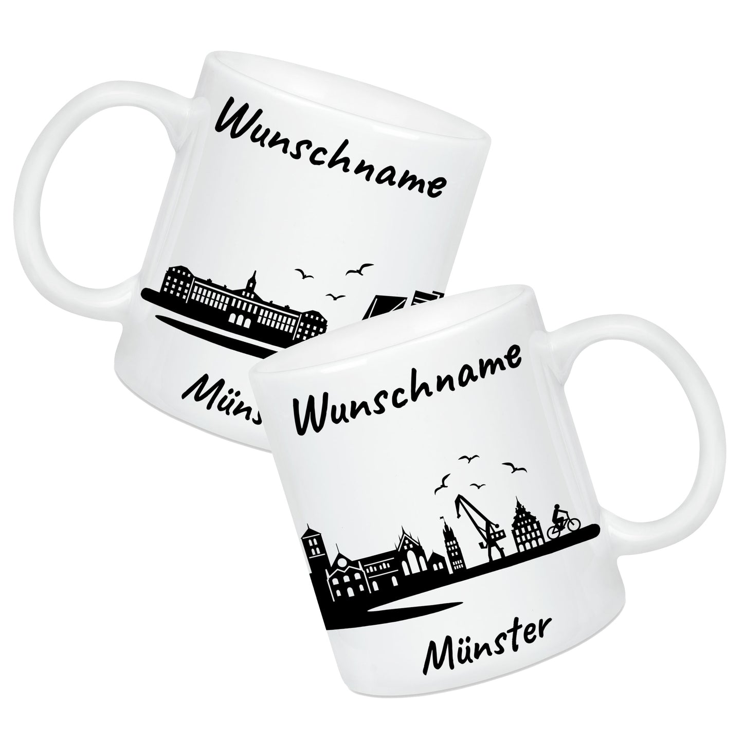 Tasse in Weiß 330ml bedruckt mit der Skyline von Münster personalisierbar mit Wunschname