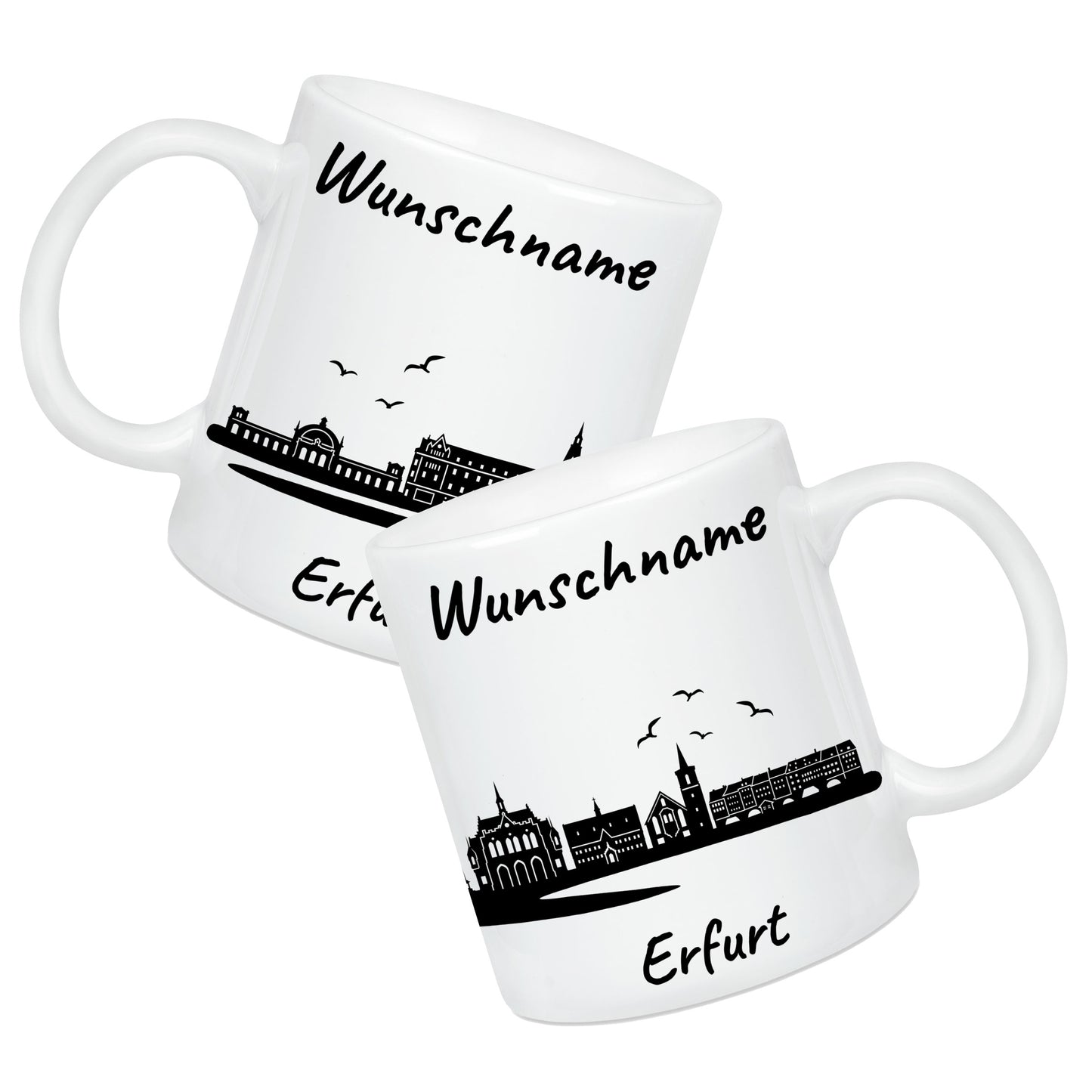Tasse in Weiß 330ml bedruckt mit der Skyline von Erfurt personalisierbar mit Wunschname