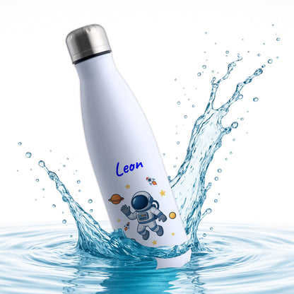 Thermoflasche 500ml in Weiß bedruckt mit tollen Motiven für Kinder "Astronaut" personalisierbar mit Wunschname