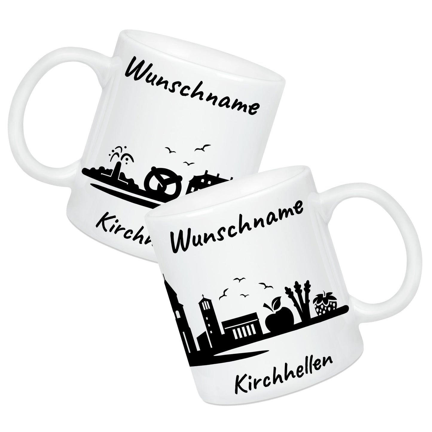 Tasse in Weiß 330ml bedruckt mit der Skyline von Kirchhellen personalisierbar mit Wunschname