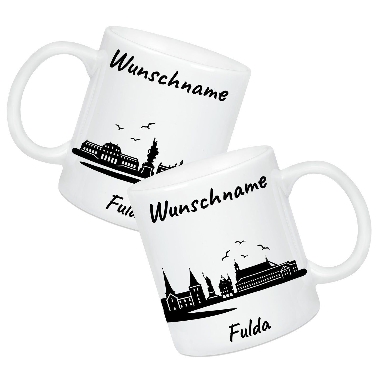 Tasse in Weiß 330ml bedruckt mit der Skyline von Fulda personalisierbar mit Wunschname