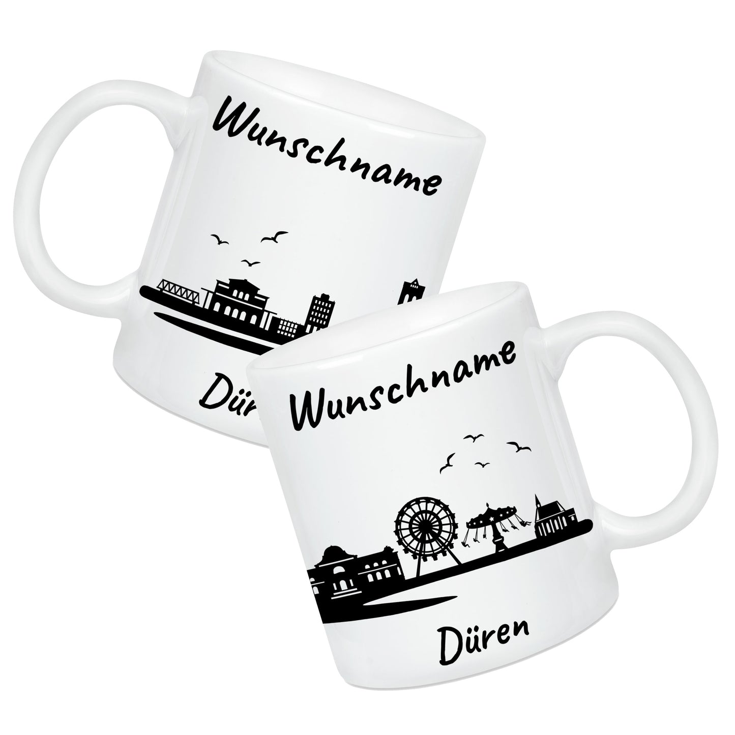 Tasse in Weiß 330ml bedruckt mit der Skyline von Düren personalisierbar mit Wunschname