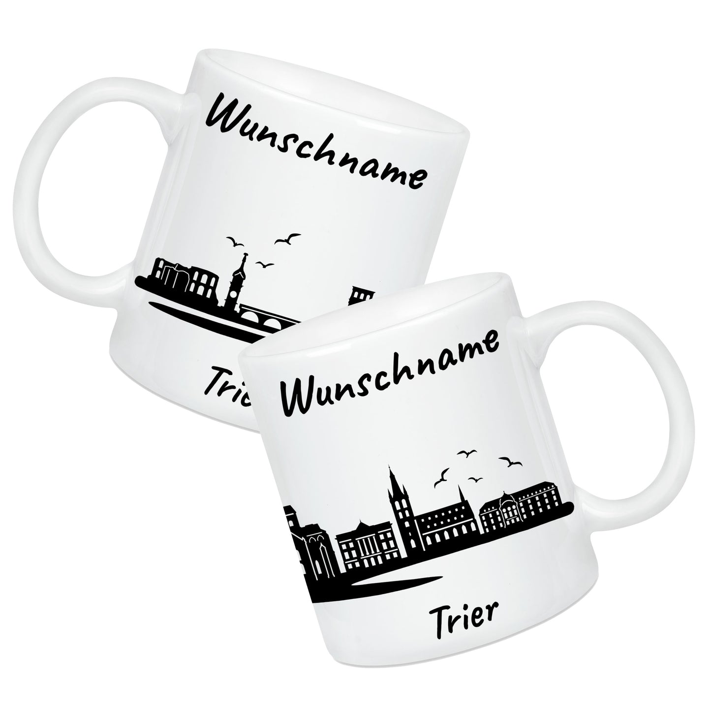 Tasse in Weiß 330ml bedruckt mit der Skyline von Trier personalisierbar mit Wunschname