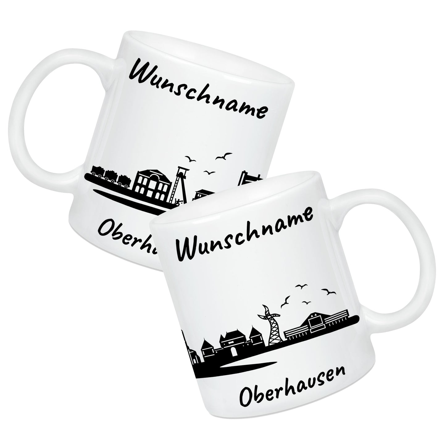 Tasse in Weiß 330ml bedruckt mit der Skyline von Oberhausen personalisierbar mit Wunschname