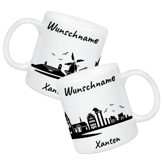 Tasse in Weiß 330ml bedruckt mit der Skyline von Xanten personalisierbar mit Wunschname