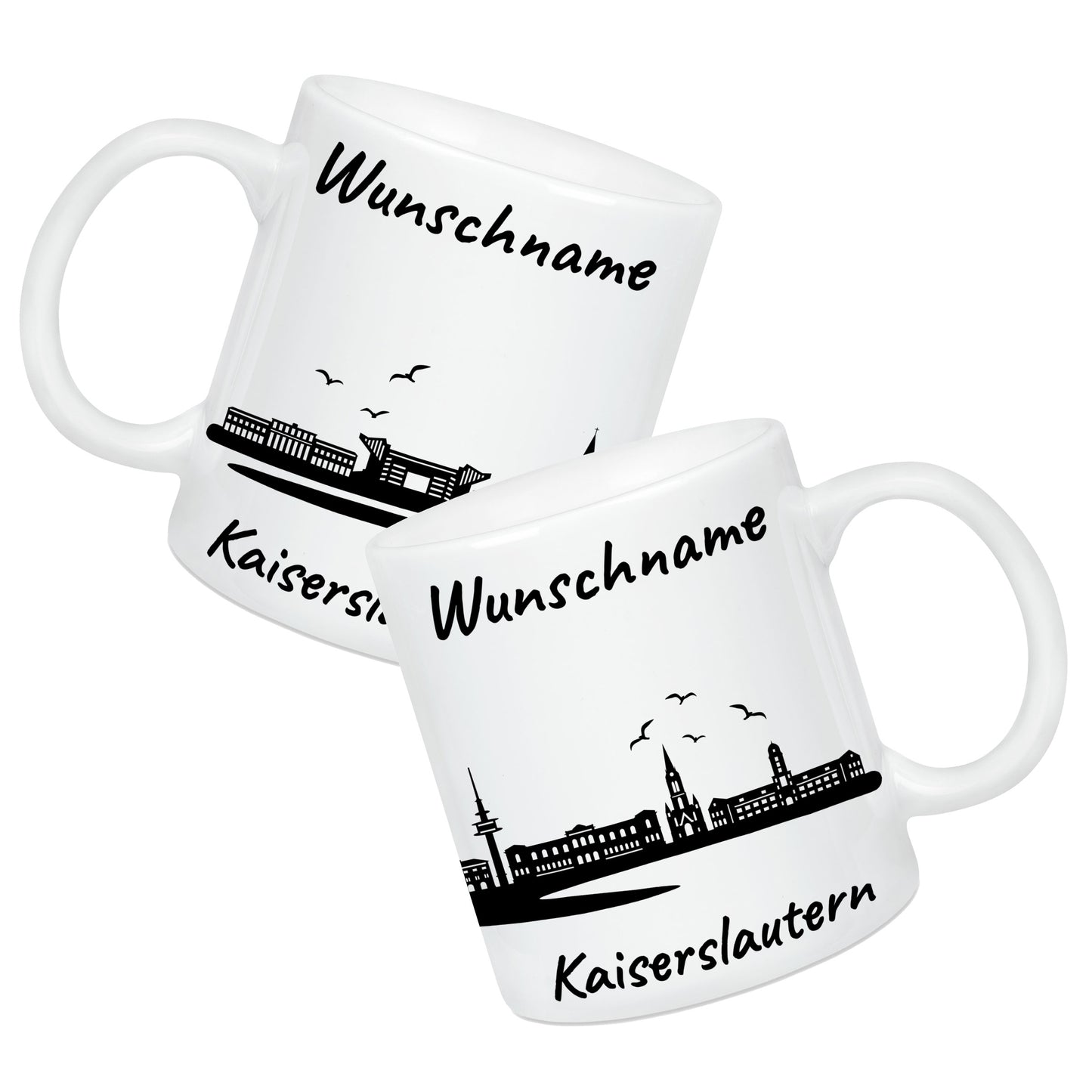 Tasse in Weiß 330ml bedruckt mit der Skyline von Kaiserslautern personalisierbar mit Wunschname
