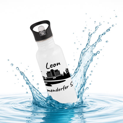 Trinkflasche in Weiß 600ml aus Edelstahl bedruckt mit der Skyline von Timmendorfer Strand personalisierbar mit Wunschname