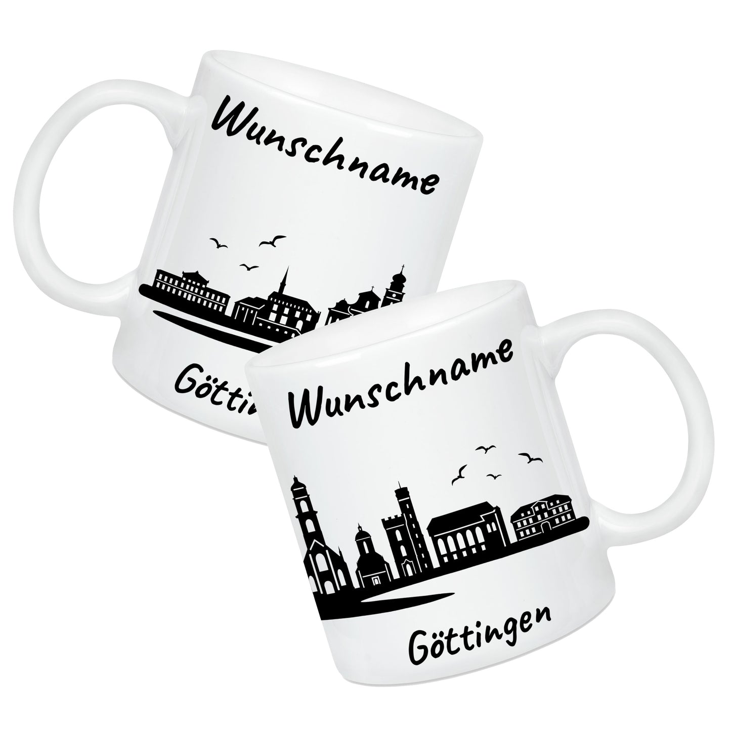 Tasse in Weiß 330ml bedruckt mit der Skyline von Göttingen personalisierbar mit Wunschname