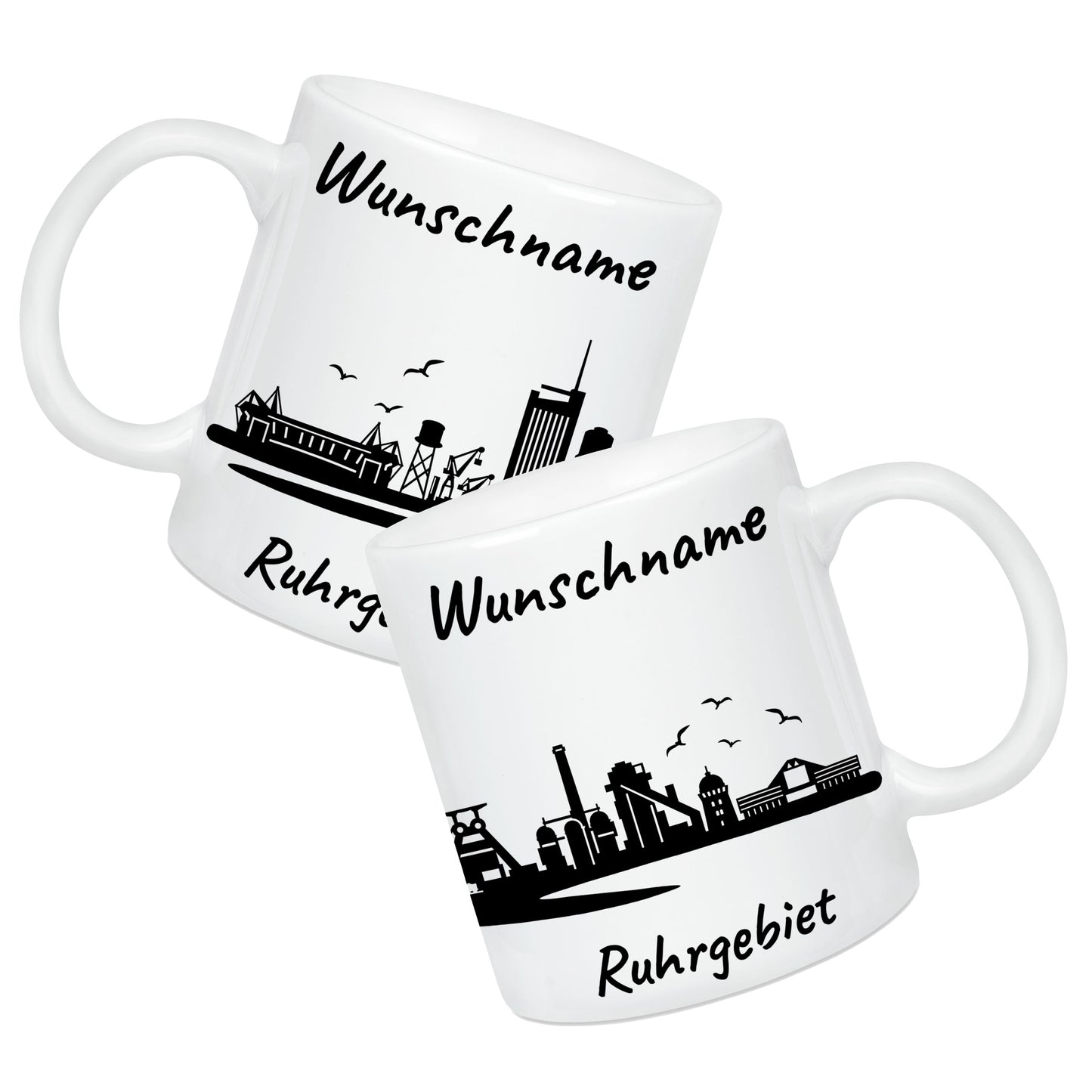 Tasse in Weiß 330ml bedruckt mit der Skyline von Ruhrgebiet personalisierbar mit Wunschname
