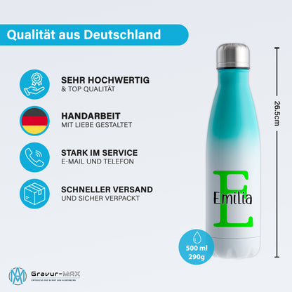 Thermoflasche 500ml aus Edelstahl in Weiß/Mint personalisierbar mit Wunschname auslaufsichere Trinkflasche