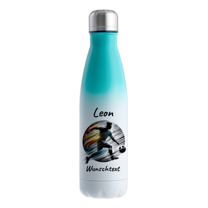 Thermoflasche 500ml in Weiß/Mint aus Edelstahl bedruckt "Fußball" Motiv2 personalisierbar mit Wunschname & Text