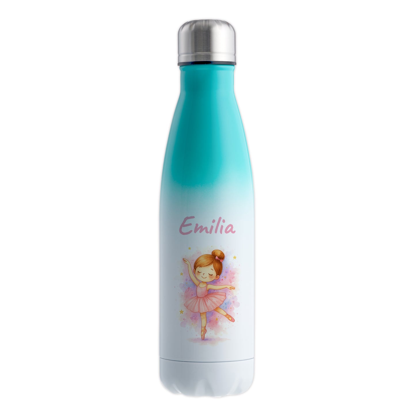 Thermoflasche 500ml in Weiß/Mint bedruckt mit tollen Motiven für Kinder "Ballerina" personalisierbar mit Wunschname