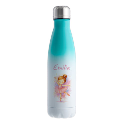 Thermoflasche 500ml in Weiß/Mint bedruckt mit tollen Motiven für Kinder "Ballerina" personalisierbar mit Wunschname