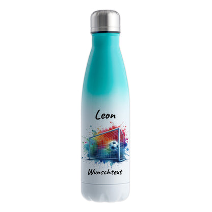 Thermoflasche 500ml in Weiß/Mint aus Edelstahl bedruckt "Fußball" Motiv5 personalisierbar mit Wunschname & Text
