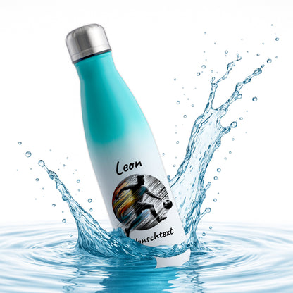 Thermoflasche 500ml in Weiß/Mint aus Edelstahl bedruckt "Fußball" Motiv2 personalisierbar mit Wunschname & Text