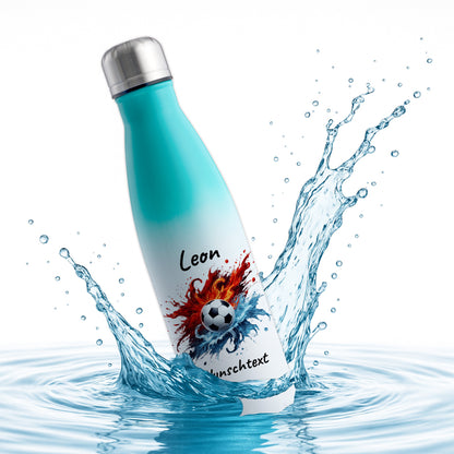 Thermoflasche 500ml in Weiß/Mint aus Edelstahl bedruckt "Fußball" Motiv12 personalisierbar mit Wunschname & Text