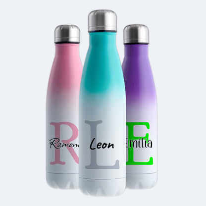 Thermoflasche 500ml aus Edelstahl in Weiß/Mint personalisierbar mit Wunschname auslaufsichere Trinkflasche