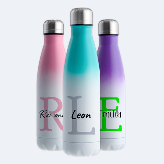 Thermoflasche 500ml aus Edelstahl in Weiß/Mint personalisierbar mit Wunschname auslaufsichere Trinkflasche