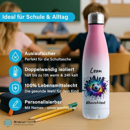 Thermoflasche 500ml in Weiß/Pink aus Edelstahl bedruckt "Fußball" Motiv7 personalisierbar mit Wunschname & Text