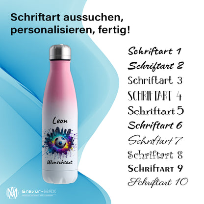 Thermoflasche 500ml in Weiß/Pink aus Edelstahl bedruckt "Fußball" Motiv7 personalisierbar mit Wunschname & Text