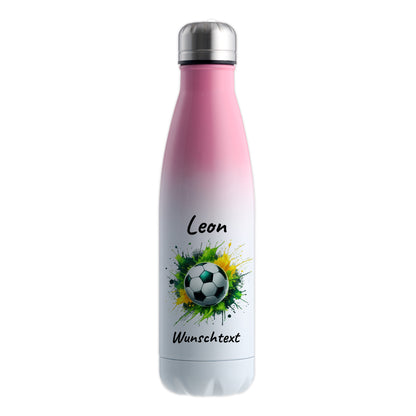 Thermoflasche 500ml in Weiß/Pink aus Edelstahl bedruckt "Fußball" Motiv11 personalisierbar mit Wunschname & Text