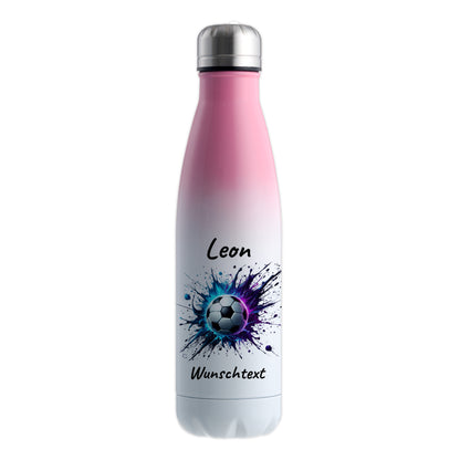Thermoflasche 500ml in Weiß/Pink aus Edelstahl bedruckt "Fußball" Motiv10 personalisierbar mit Wunschname & Text
