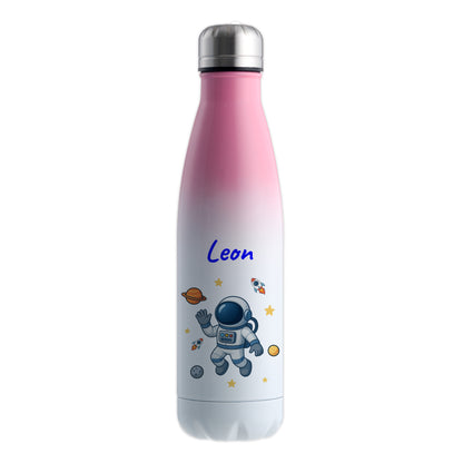Thermoflasche 500ml in Weiß/Pink bedruckt mit tollen Motiven für Kinder "Astronaut" personalisierbar mit Wunschname