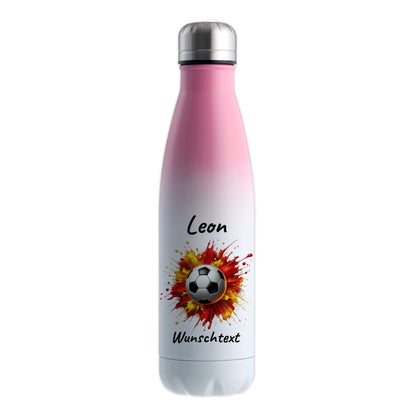 Thermoflasche 500ml in Weiß/Pink aus Edelstahl bedruckt "Fußball" Motiv9 personalisierbar mit Wunschname & Text