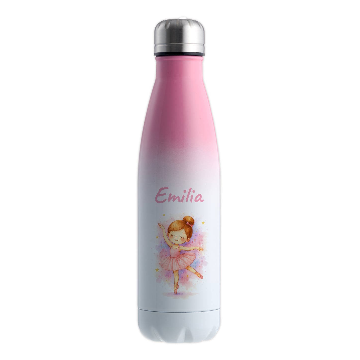 Thermoflasche 500ml in Weiß/Pink bedruckt mit tollen Motiven für Kinder "Ballerina" personalisierbar mit Wunschname