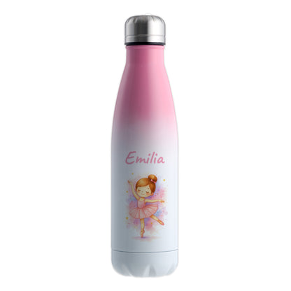 Thermoflasche 500ml in Weiß/Pink bedruckt mit tollen Motiven für Kinder "Ballerina" personalisierbar mit Wunschname